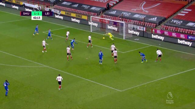 Ayoze P㩲ez with a Shot vs. Sheffield United