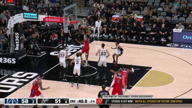 奇才vs马刺精华纯享 波神回归 奇才七人上双豪取六连胜