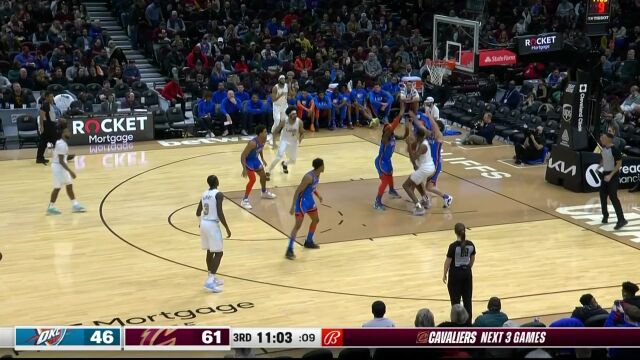 NBA常规赛：雷霆vs骑士第3节英文原声回放