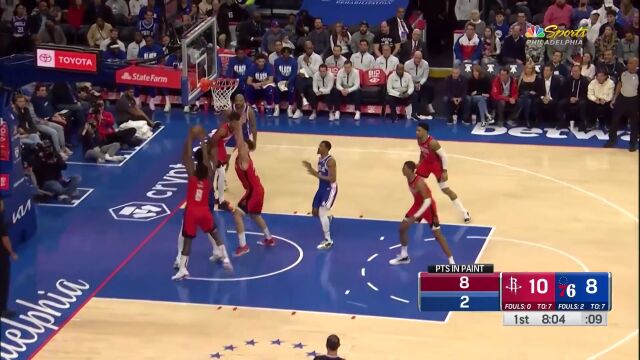 火箭vs76人精华回放 恩比德23+6哈登28+10手刃旧主