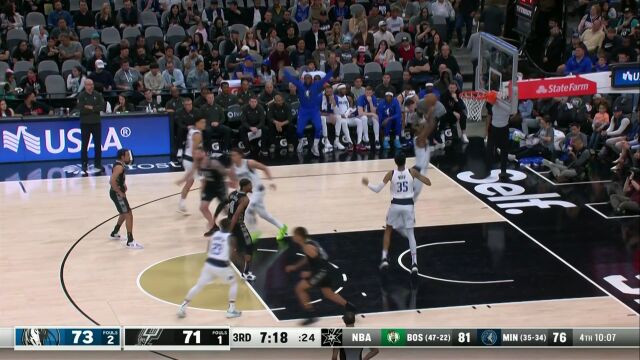 NBA常规赛：独行侠vs马刺第3节英文原声回放