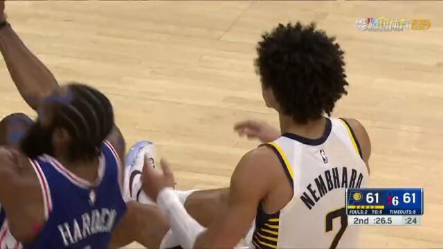 NBA常规赛：步行者vs费城第2节 英文解说回放