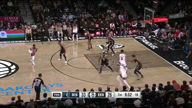 NBA常规赛：森林狼vs篮网第2节 英文解说回放