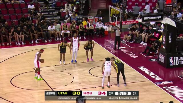 NBA夏季联赛：爵士vs火箭第2节英文原声回放