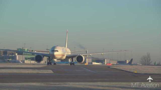 搭载全球推力最大的GE90航空发动机的飞机起飞过程!声音真是悦耳