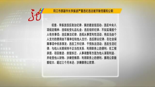 同江市原副市长李振波严重违纪违法被开除党籍和公职