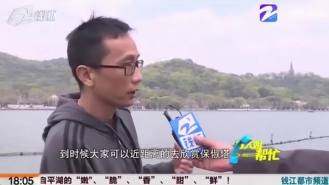 塔尖直了 西湖宝石山上的保俶塔开始拆除脚手架 市民纷纷拍照留念