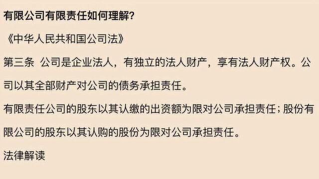 有限公司有限责任如何理解?