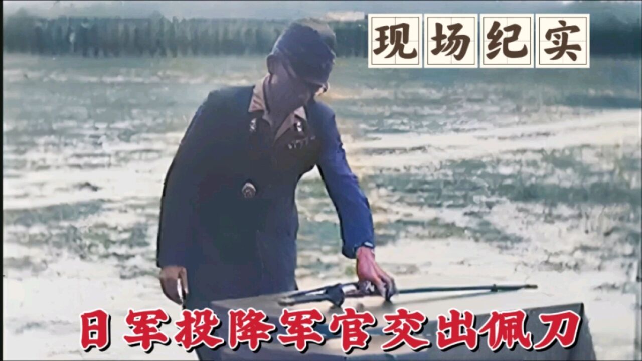 1945年马来西亚日军投降现场影像,这些日军军官交出的佩刀,有很大的区别