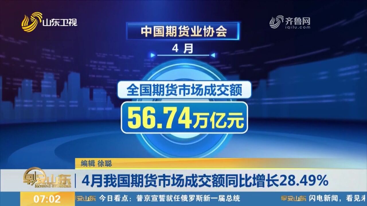 4月全国期货市场成交额为56.74万亿元,同比增长28.49%