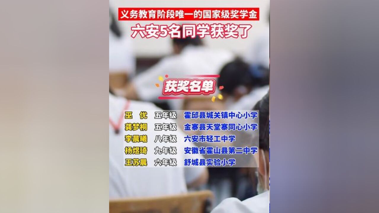 六安5名学生获国家级奖学金