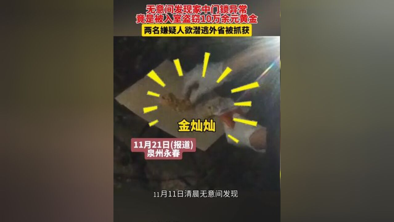 无意间发现家中门锁异常,竟是被入室盗窃10万余元黄金,两名嫌疑人欲潜逃外省被抓获