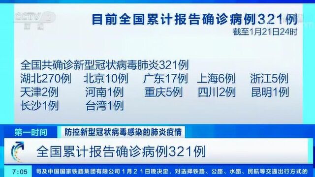 防控新型冠状病毒感染的肺炎疫情 全国累计报告确诊病例321例