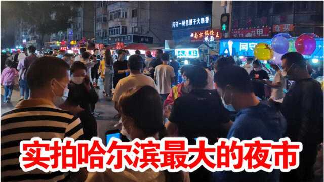 实拍哈尔滨最大的夜市,比师大夜市还要火!