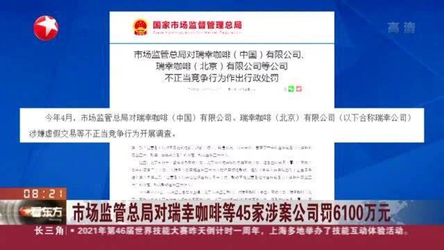 市场监管总局对瑞幸咖啡等45家涉案公司罚6100万元