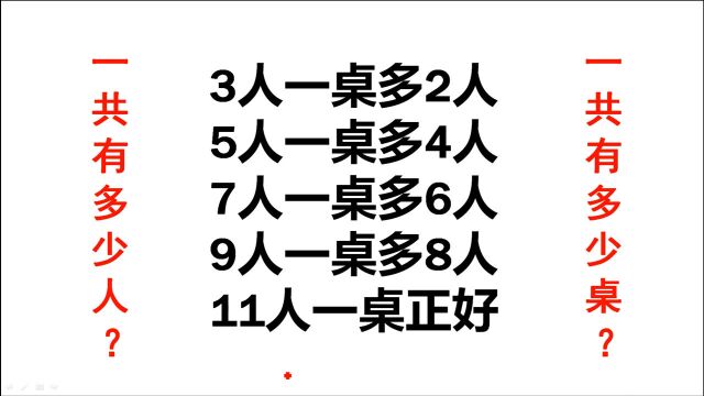 五年级,3人一桌多2人,5人一桌多4人,7人一桌多6人,至少多少人