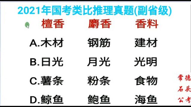 2021年国考类比推理真题,非常经典,供大家备考复习参考