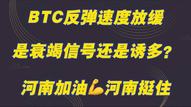 BTC反弹速度放缓,是衰竭信号还是诱多?河南加油、河南挺住