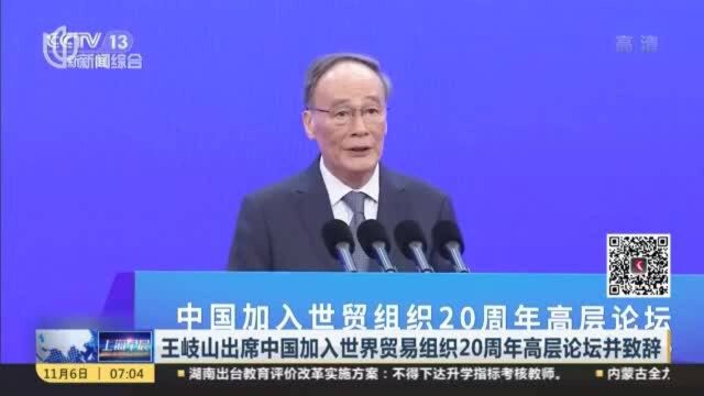 王岐山出席中国加入世界贸易组织20周年高层论坛并致辞