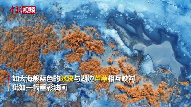 中国最大内陆淡水湖现蓝冰奇景