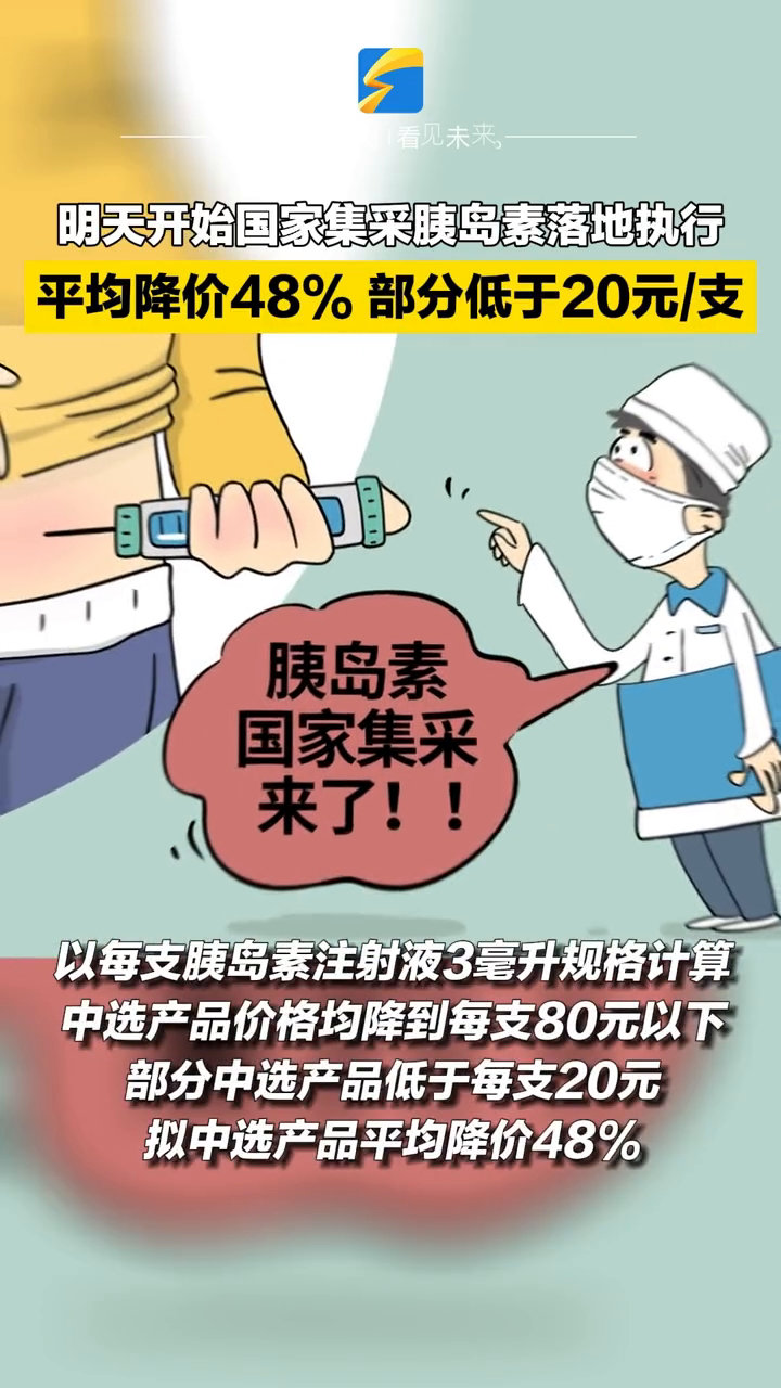 明天起,国家集采胰岛素开始落地执行!平均降价48%