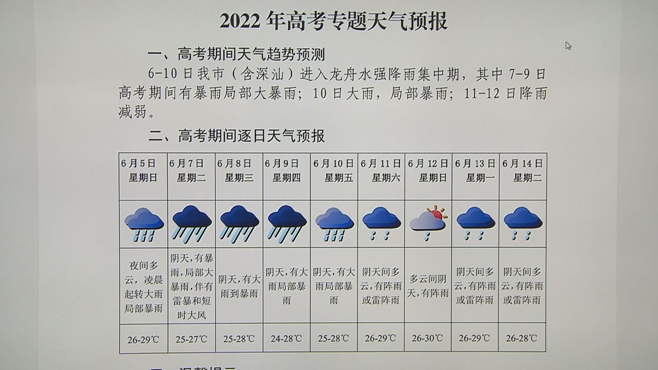 高考期间逢强降雨 深圳各考点为考生做足准备