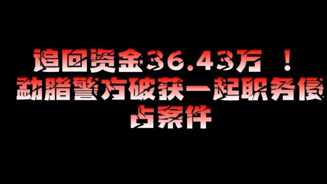 追回资金36.43万! 勐腊警方破获一起职务侵占案件