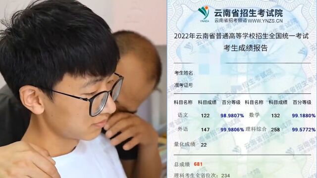 学霸查分考681异常淡定,反观老爸激动不已,偷偷在孩子身后抹眼泪