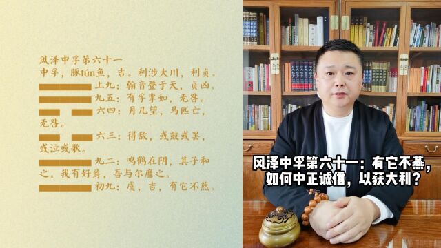 风泽中孚第六十一:有它不燕,如何中正诚信,以获大利?