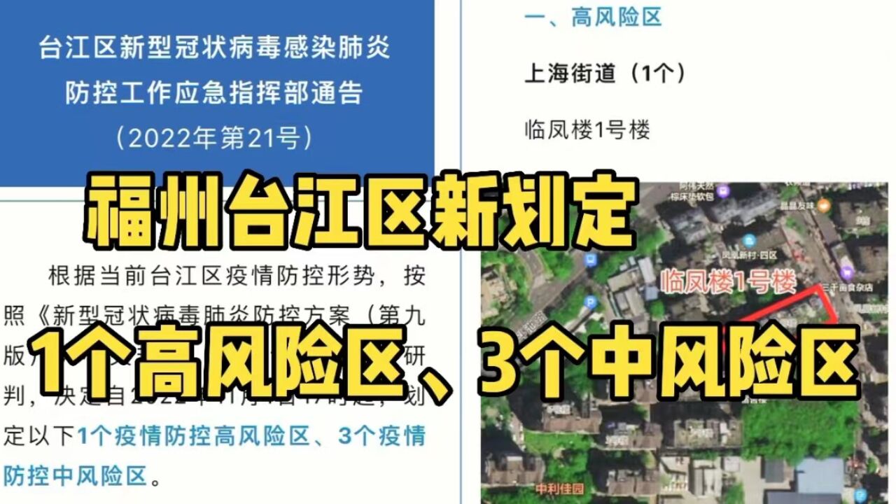 刚刚通告!福州台江区新划定1个高风险区、3个中风险区