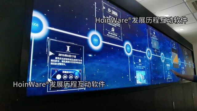 HoinWare炫互墙企业发展历程互动软件、党建主题馆、科技馆等场景,LED拼接屏触控交互,时间节点任意增减