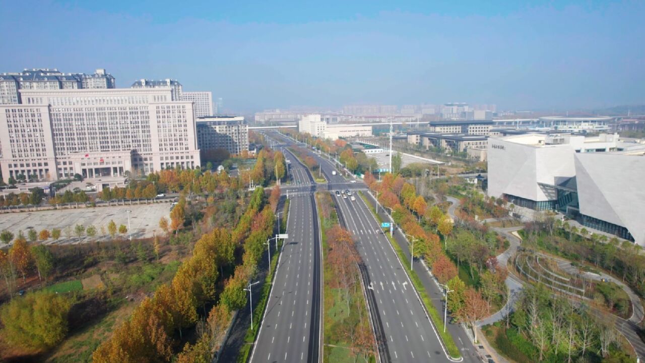 航拍郑州市明理路美丽街景