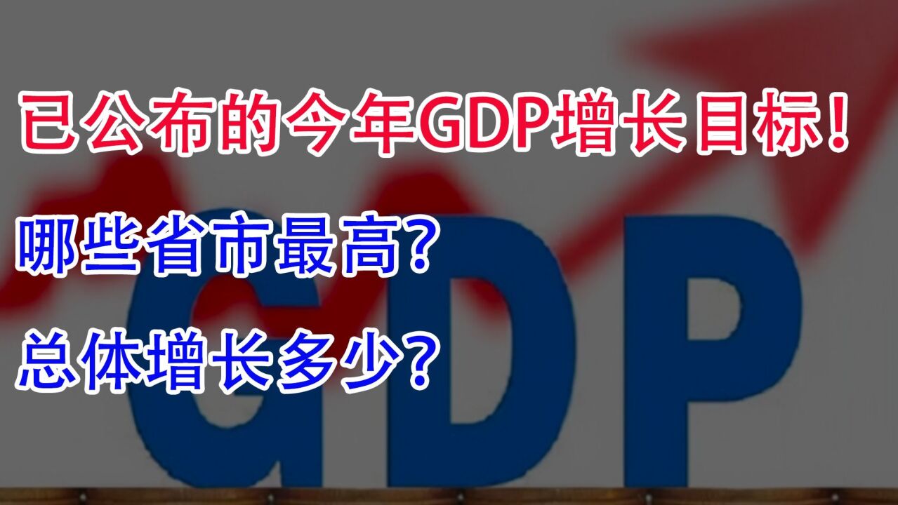 已公布的今年GDP增长目标!哪些省市最高,总体增长多少?