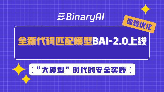 BinaryAI全新代码匹配模型BAI2.0上线,“大模型”时代的安全实践