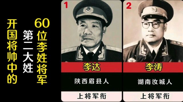 开国将帅中的第二大姓,60位李姓将军!