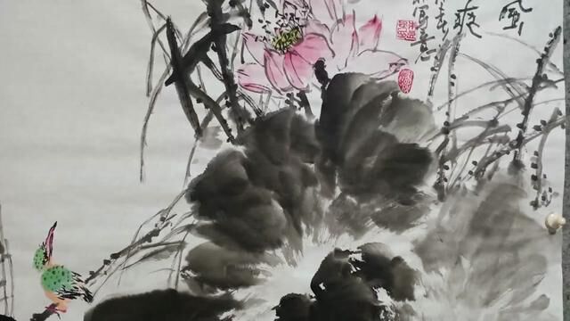 最美写意中国画,大写意荷花翠鸟的构图及画法 #国画教学 #花鸟画 #国画作品定制