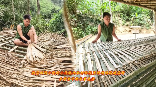 独居田园小院的小伙就地取材给院里的鸡鸭搭建居所,乡村青年的农家生活