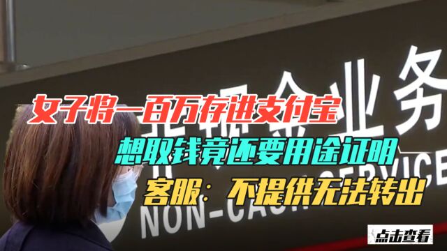 女子将一百万存进支付宝,想取钱竟还要用途证明,客服:不提供无法转出