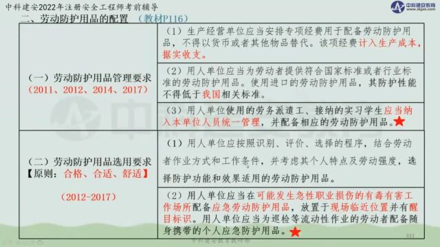 【中科建安】中级注安《管理》第二章 安全生产管理内容 第十三节 劳动防护用品管理(二) 刘月儿主讲