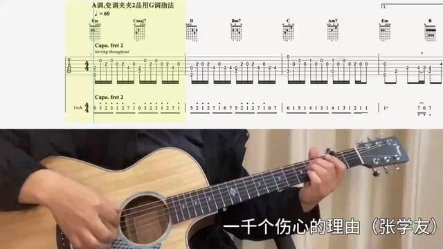 【吉他独奏慢速示范】一千个伤心的理由(张学友) #吉他谱 #零基础学吉他 #吉他谱分享 #吉他老杨