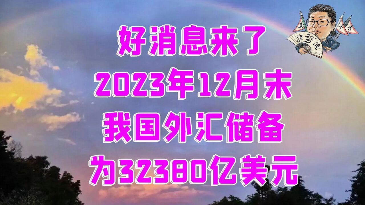 花千芳:好消息来了,2023年12月末我国外汇储备为32380亿美元