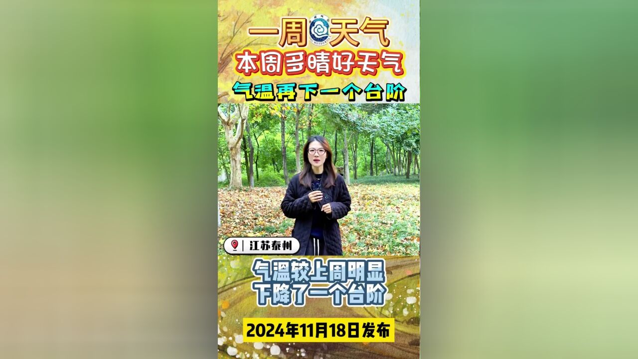 本周多晴好天气 气温再下一个台阶 本周前期云系较多,周末有一次降水过程,其余时段均以晴好天气为主