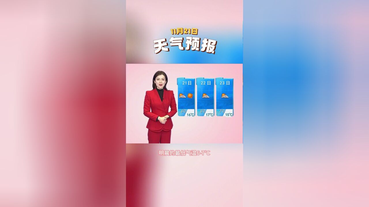 11月21日 天气预报 今天下午到夜里全市多云到晴,偏北风34级,今天最高气温 1516℃