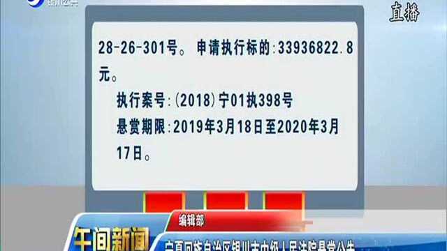 宁夏回族自治区银川市中级人民法院悬赏公告