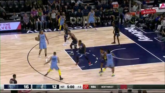 NBA常规赛：灰熊vs森林狼第1节英文原声回放