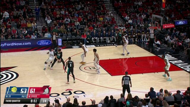 步行者vs开拓者第3节英文原声回放