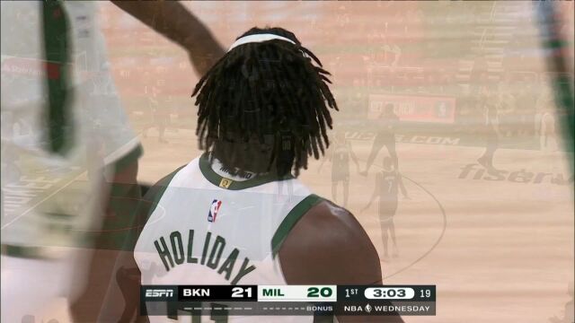 NBA季前赛：篮网vs雄鹿第1节英文原声回放