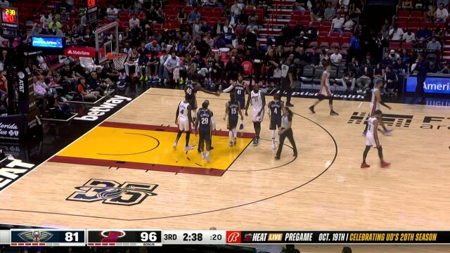 NBA季前赛：鹈鹕 vs热火第3节中文解说回放