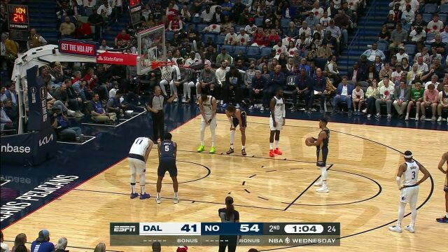 NBA常规赛：独行侠vs鹈鹕第2节英文原声回放