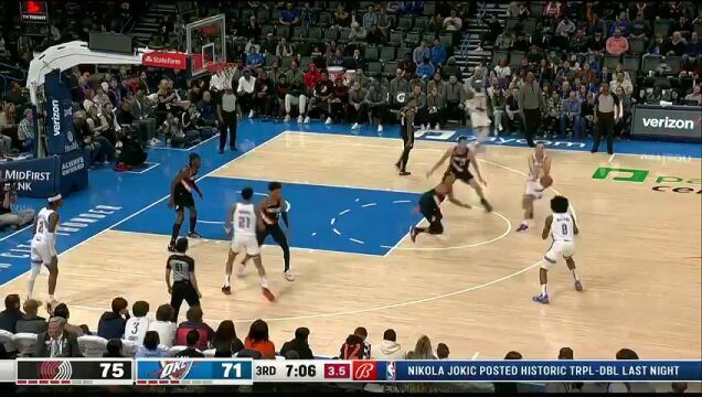 NBA常规赛：开拓者vs雷霆第3节英文原声回放